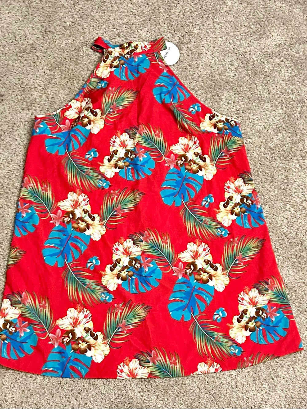 NWT! Red Tropical Halter Dress